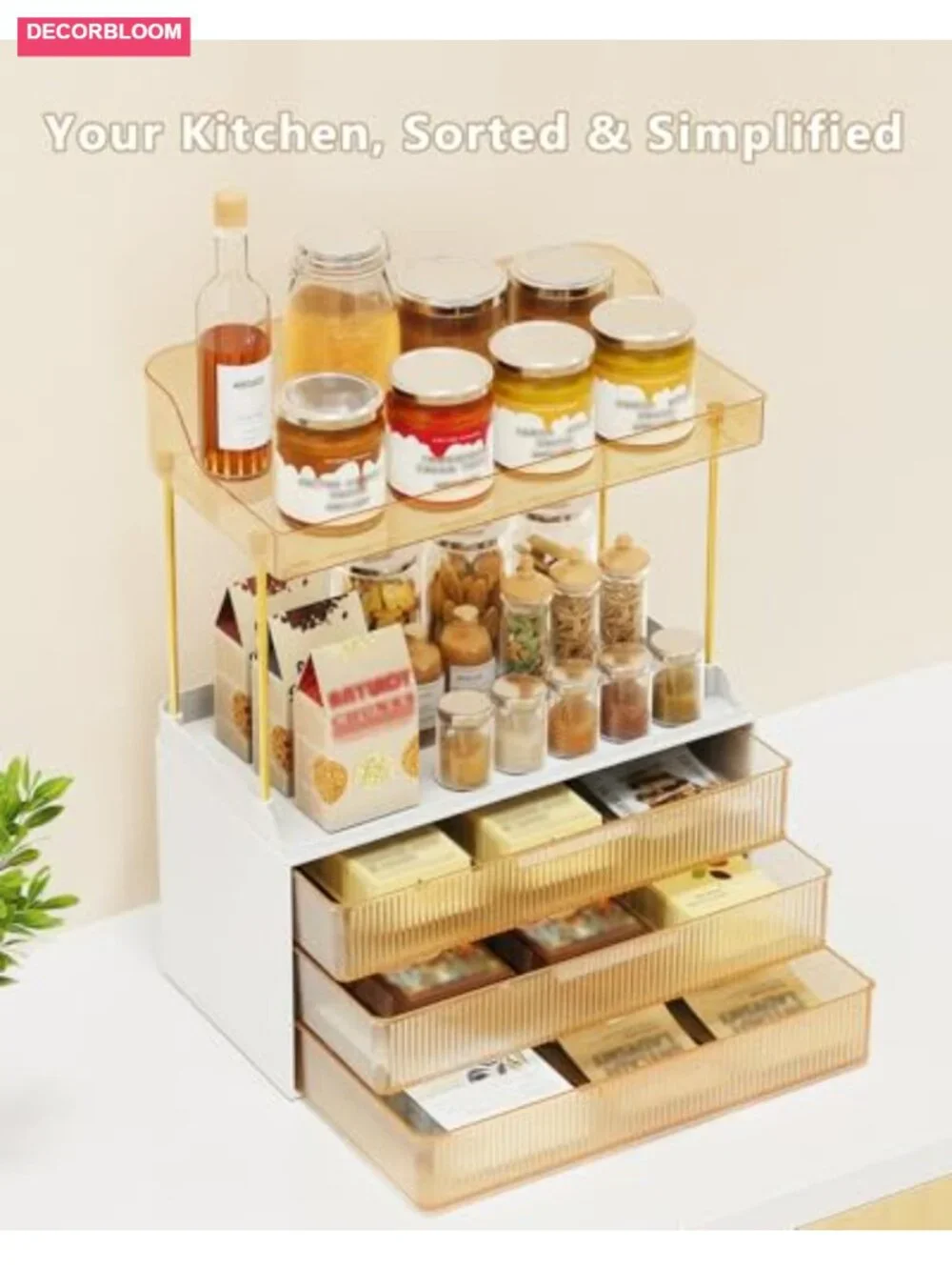 Multi-Tier Makeup Organizer with Drawers, Steel Frame, 50 lbs Capacity